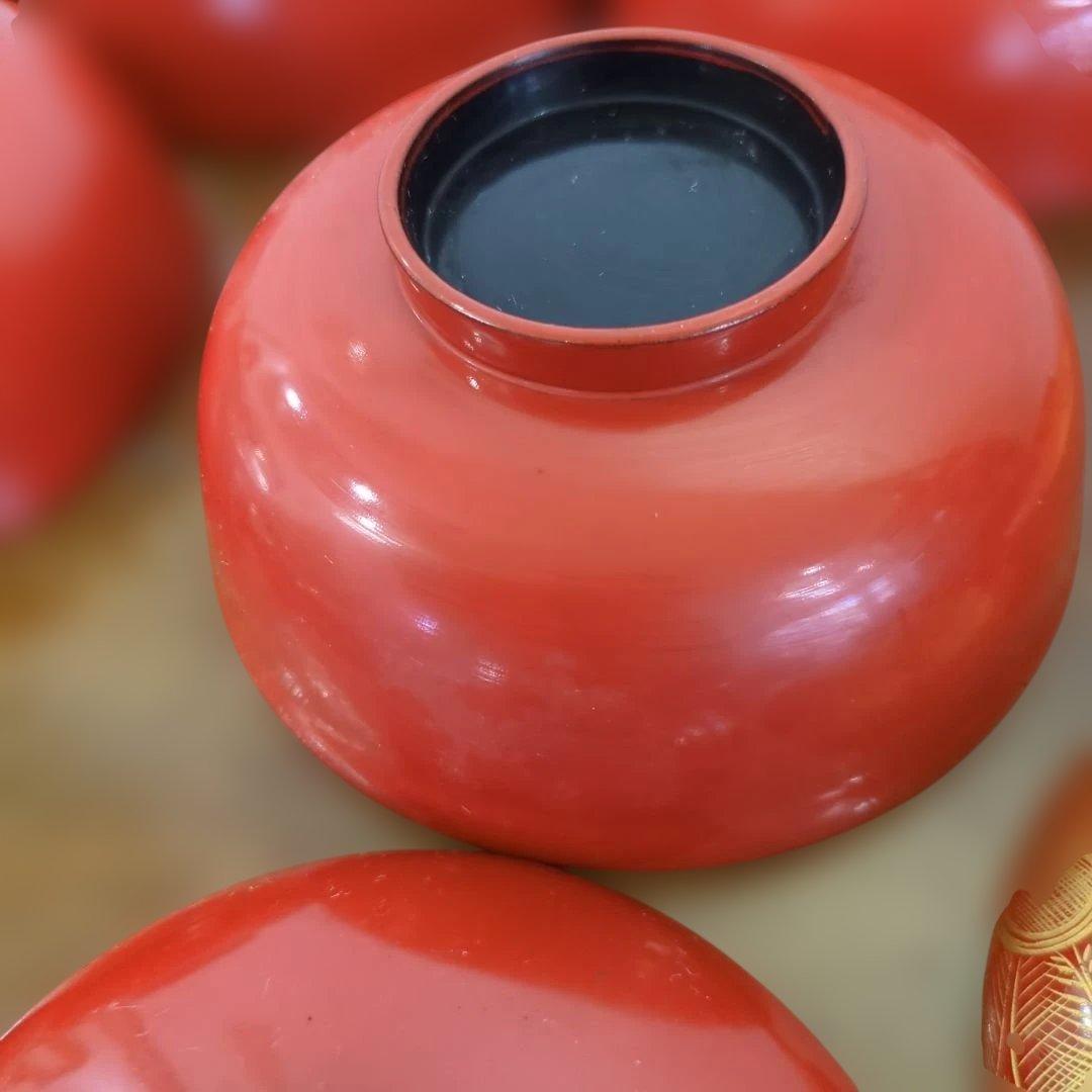 骨董　お椀　平椀　蒔絵　木製　漆器　蓋付き　アンティーク　5つ〜