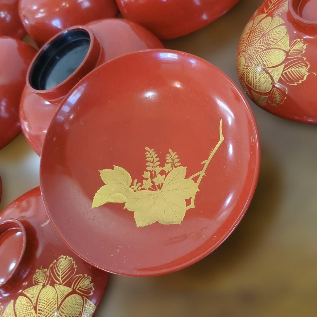 骨董　お椀　平椀　蒔絵　木製　漆器　蓋付き　アンティーク　5つ〜
