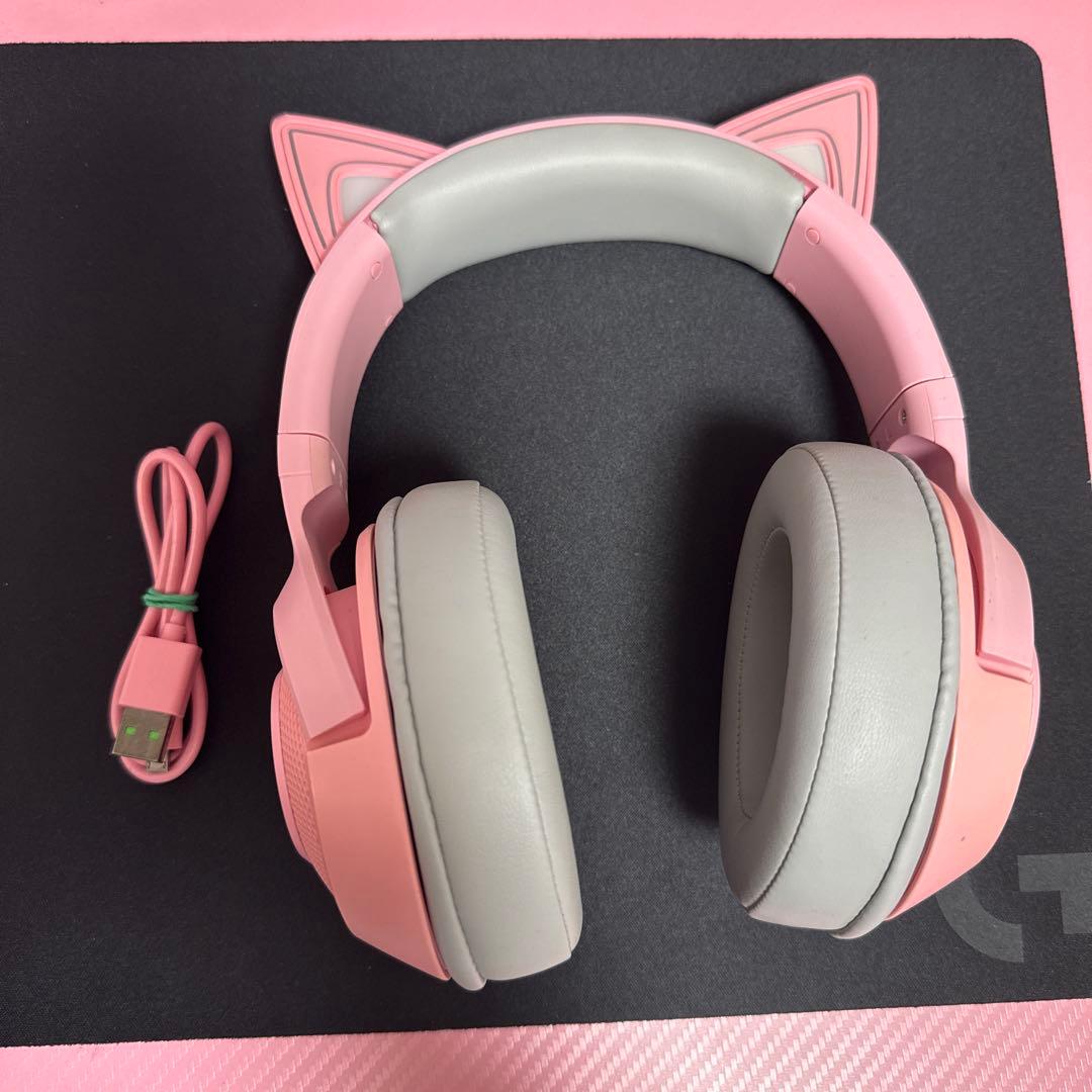 Razer ピンク 猫耳 ゲーミングヘッドセット+ ヘッドセットスタンド