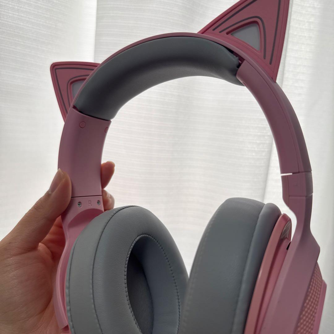 Razer ピンク 猫耳 ゲーミングヘッドセット+ ヘッドセットスタンド