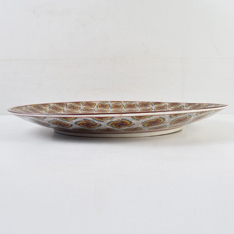 九谷焼　上出喜山作　色絵　飾皿　大皿　直径約40㎝　時代箱付　M　R9623B