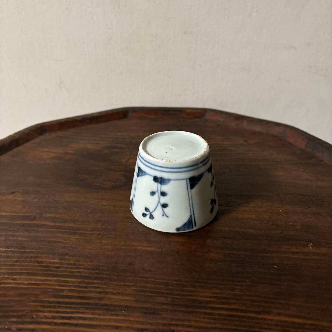 伊万里 染付 四面割草花の図蕎麦猪口 骨董 江戸　アンティーク　古道具　検:李朝
