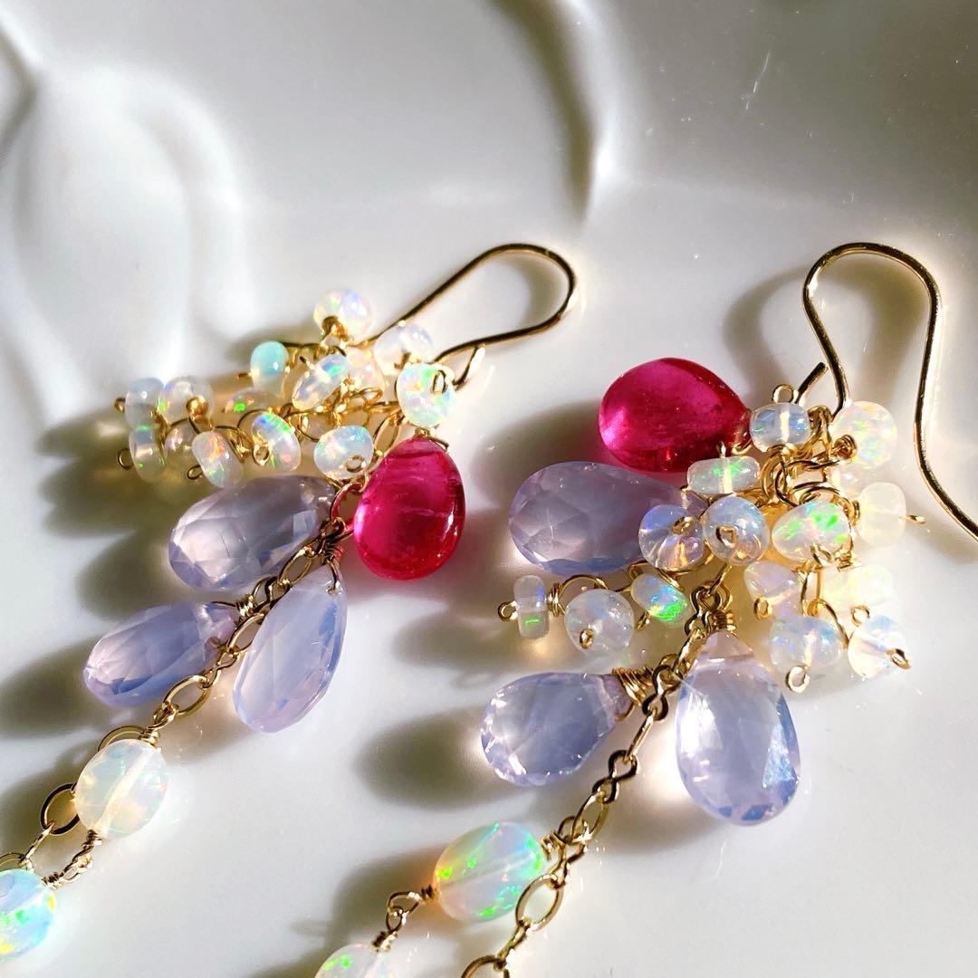 coconut◆高品質✧ルビー×スコロライト×オパールピアス✧14kgf