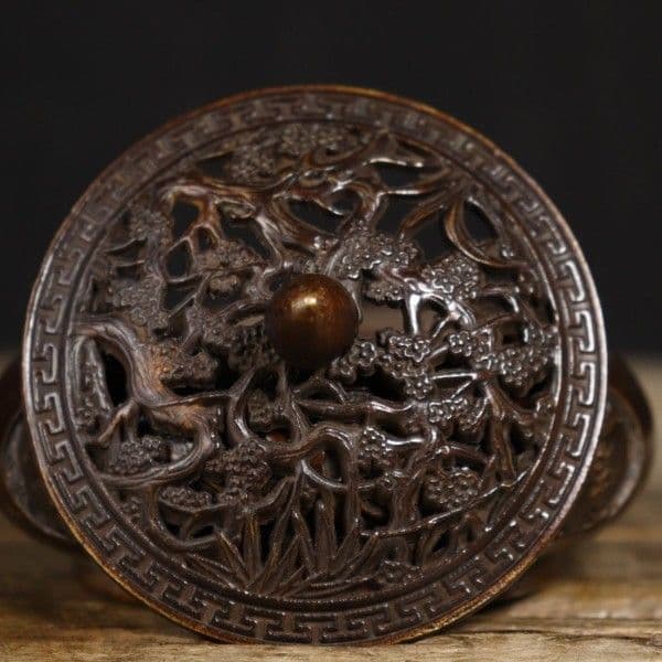 銅製 彫花平底薫炉 薫炉 卓上炉 沈香 檀香炉 香道具 茶道具 工芸品 置物