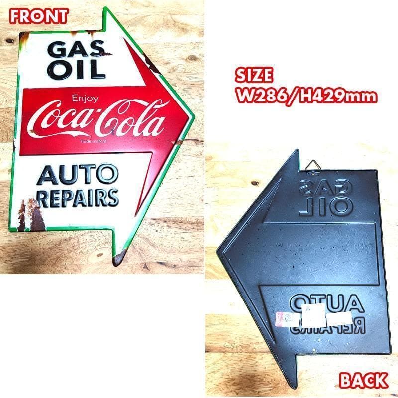 ブリキ看板 コカコーラ Gas Oil エンボスメタルサイン アメリカン 矢印