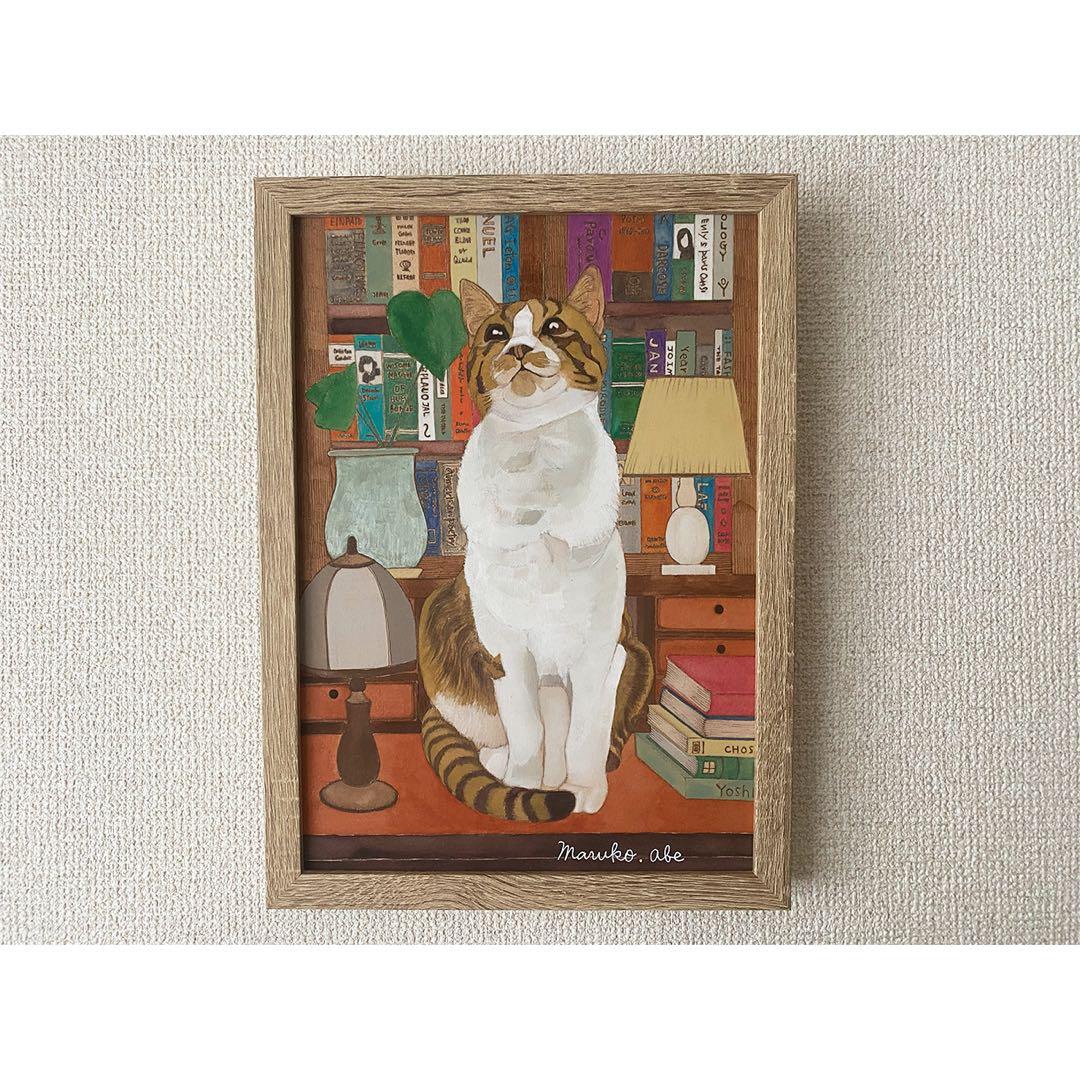 《送料無料》原画「書斎の猫2」猫イラスト