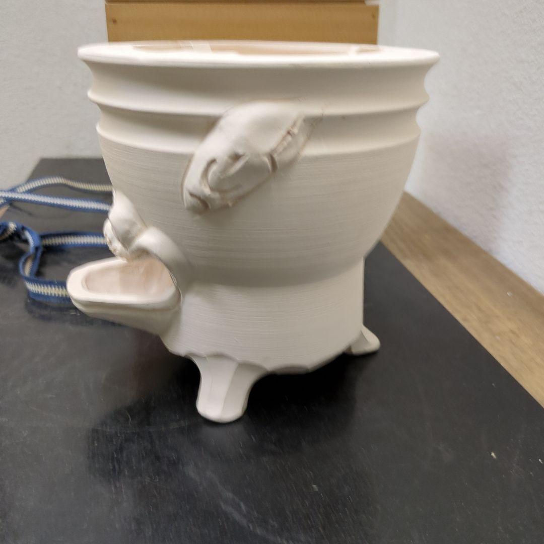 京焼 平安春峰 白泥鬼面 涼炉 煎茶道具 共箱 在銘 茶道具 炉