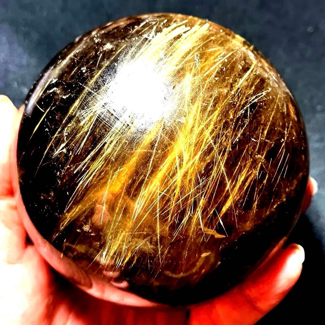 限定値下げ　超特大　98mm ゴールドルチルクォーツ　丸玉スフィア　金針水晶