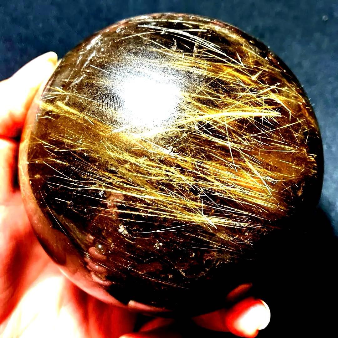 限定値下げ　超特大　98mm ゴールドルチルクォーツ　丸玉スフィア　金針水晶