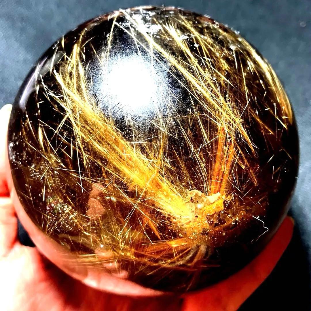 限定値下げ　超特大　98mm ゴールドルチルクォーツ　丸玉スフィア　金針水晶