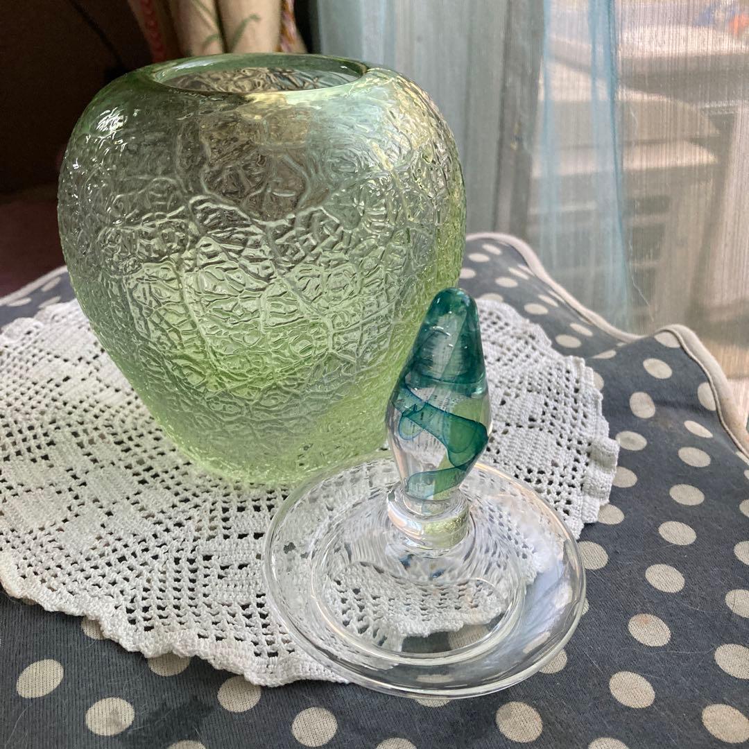 ガラス壺　ガラス作家　ハンドメイド　メロン型　レア　キッチン