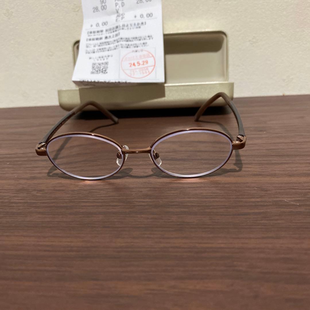 度付きメガネ R:+5.25 L:+6.00 ブラウン　　美品