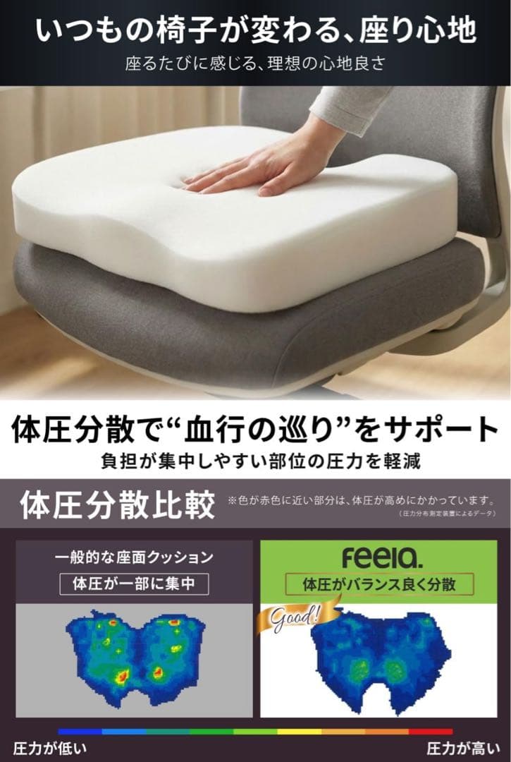 【新品未使用】feela 整体エルゴ 低反発クッション(ブラック、ソフト)