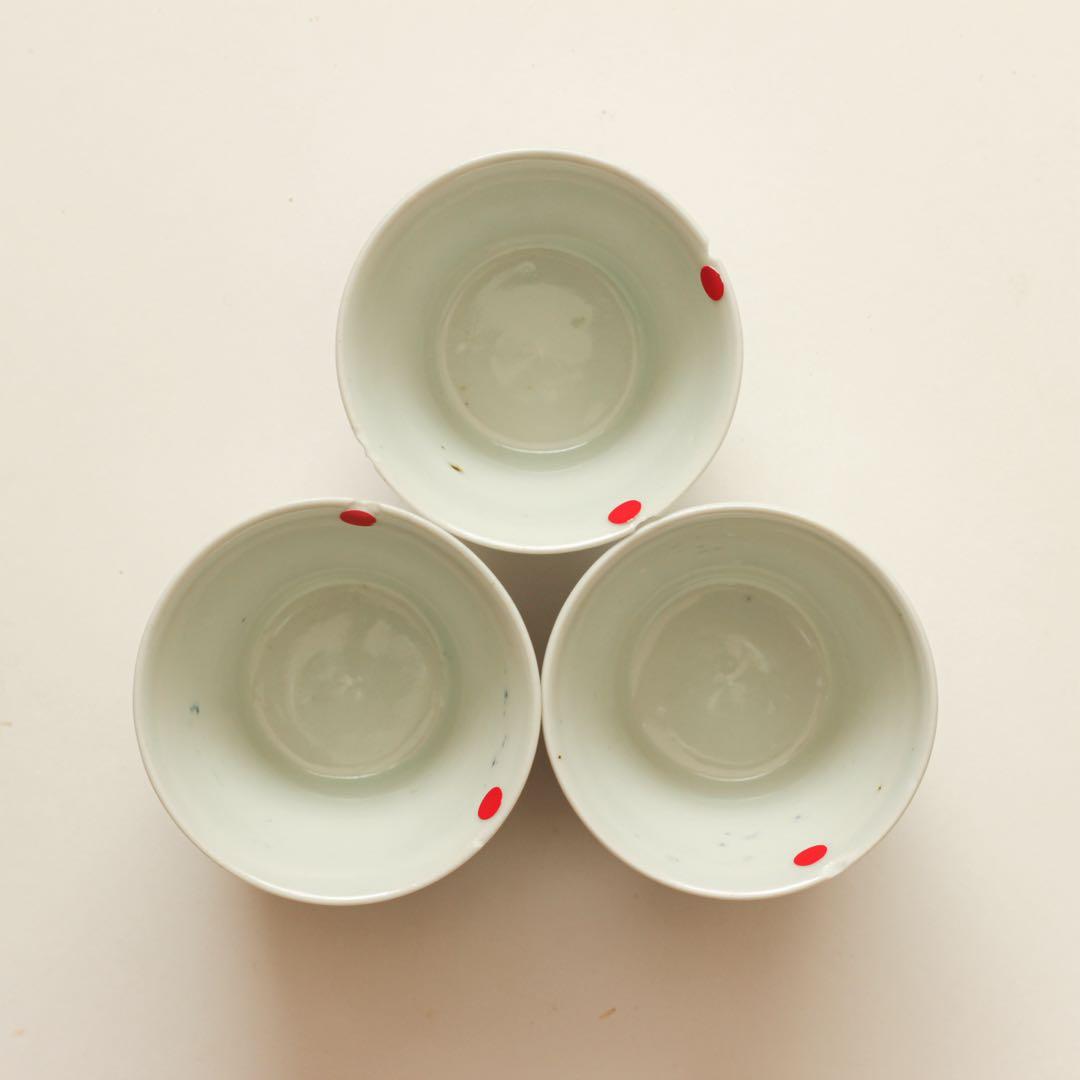古伊万里　伊万里　江戸　後期　山水　猪口　金継ぎ　材料　酒器　3客セット