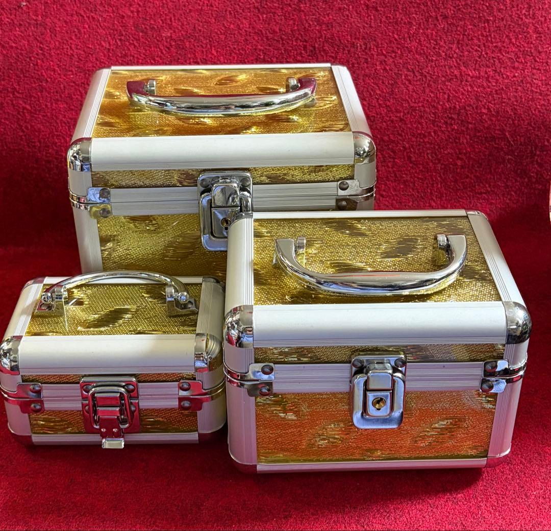 金色メタル収納ケース 3点セットメイク収納ボックス カメラ小物入れ化粧品入れ