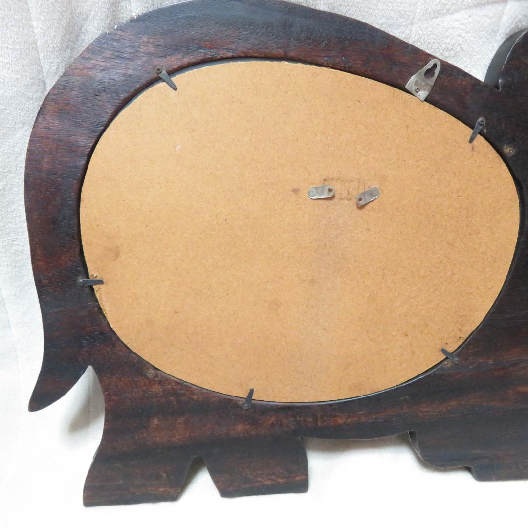 ヴィンテージ　アンティーク　木彫り　象　鏡　63×44×3ｃｍ位