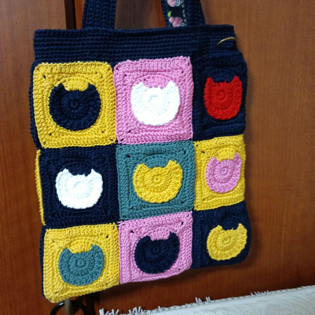 手提げバッグ　ペタンコバッグ　コットン　猫