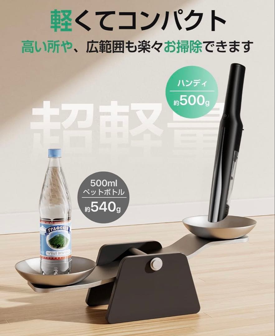 掃除機 コードレス 軽量【45000pa超強力吸引・45分連続稼働・収納】