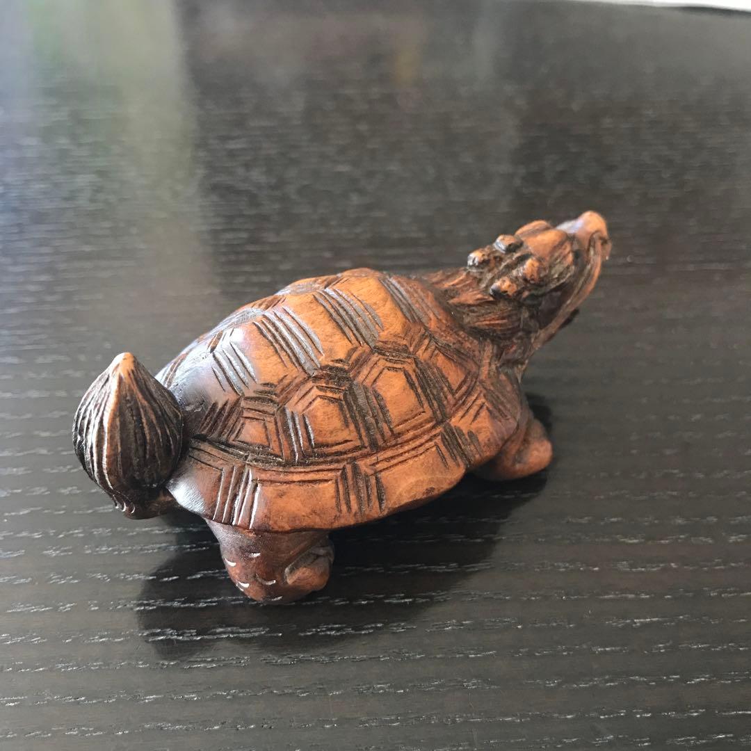 紫檀　龍亀　手彫