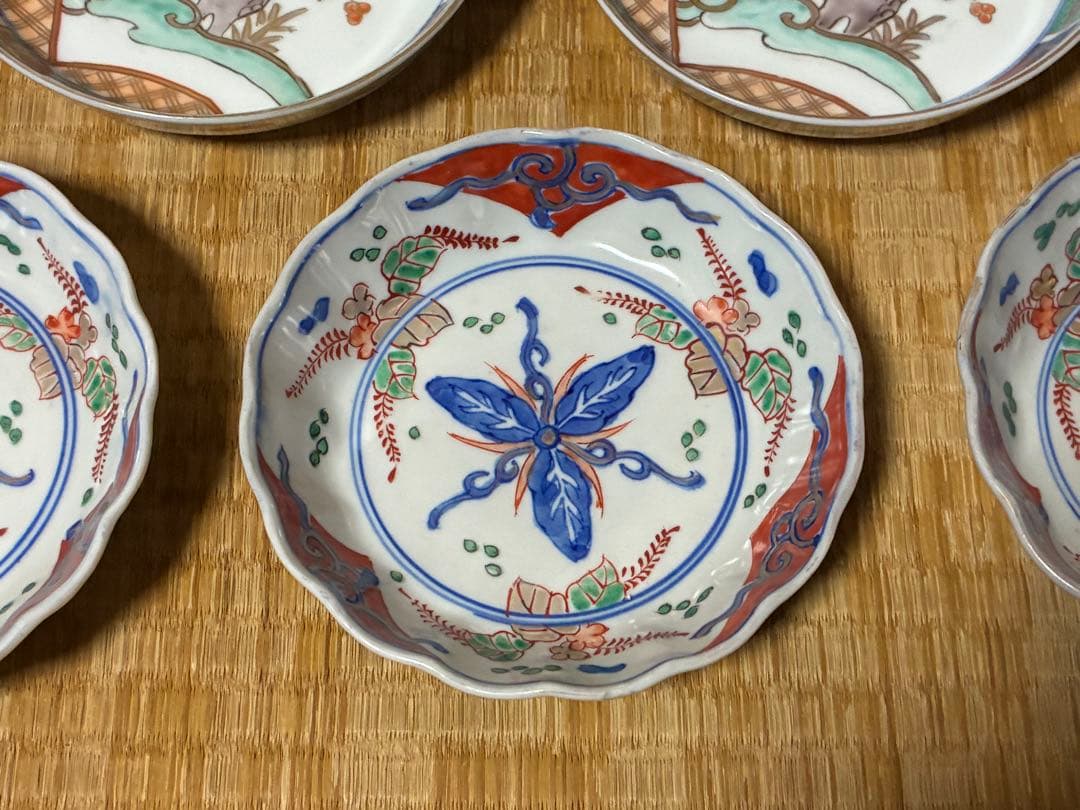 古伊万里 伊万里 色絵 金彩 膾皿 丸皿 五枚 まとめて 時代物