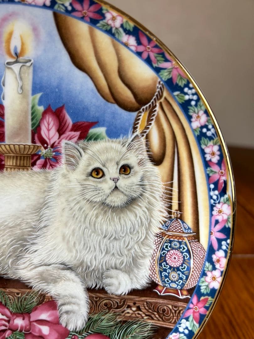 エインズレイ　「ウインターキャット」白ペルシャ　クリスマスプレート　絵皿