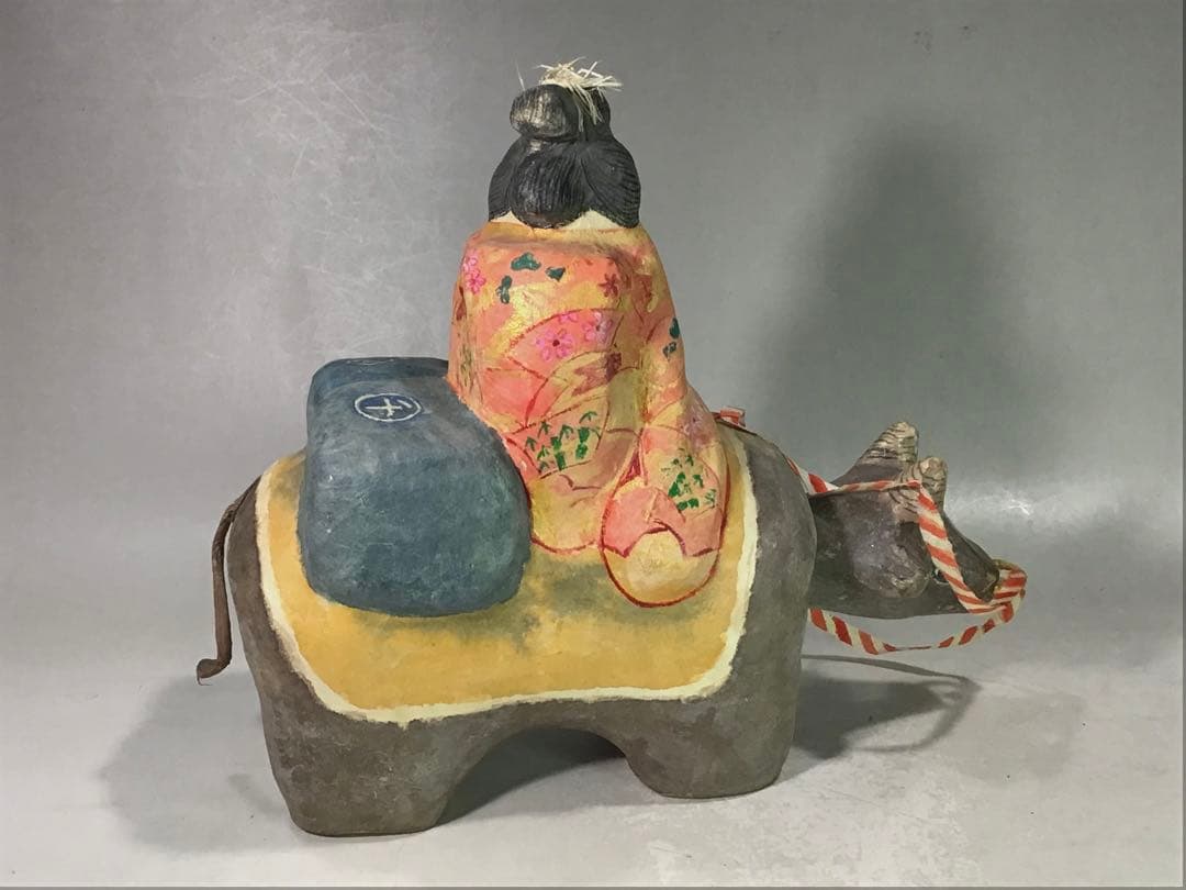 昭和レトロ 風情 嫁入り 牛乗り 作家 張子 人形 郷土玩具 赤べこ 風俗 玩具