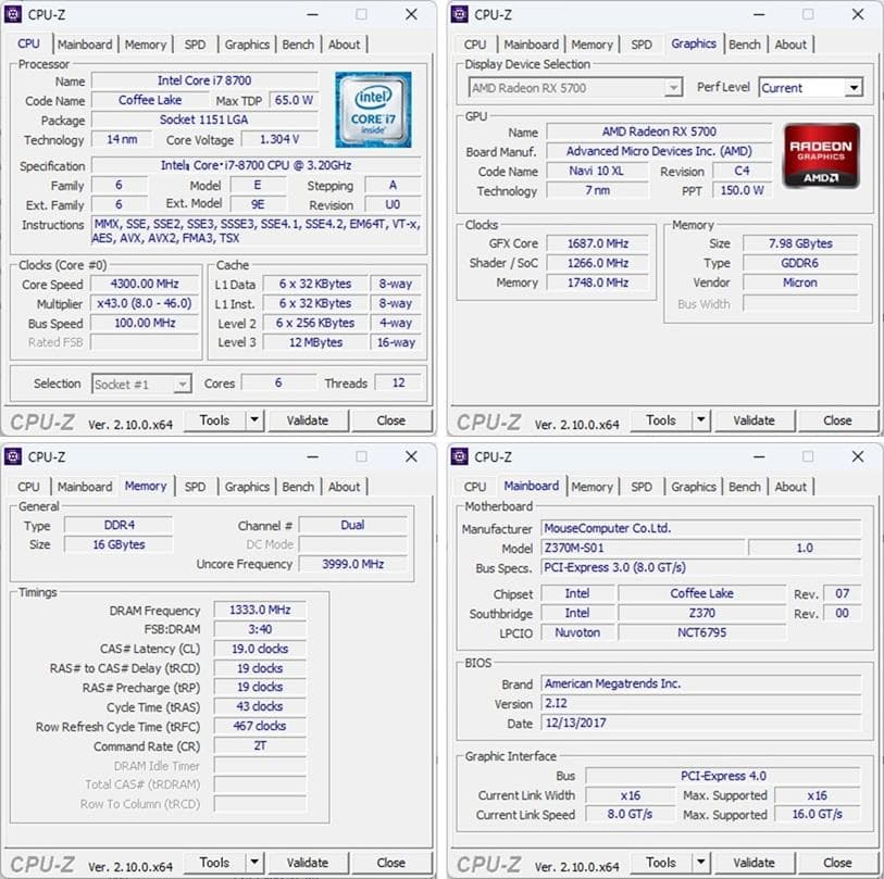 ゲーミングPC/Core i7 8700/RX5700/メモリ16GB/送料無料