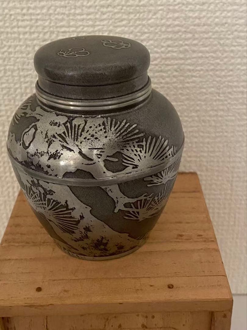 上錫 錫半 茶壺 錫製 茶入茶壺 煎茶道具 金属工芸（錫製）年代物 傷有