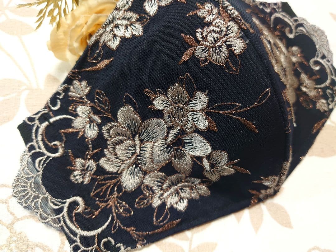 Ｎｏ．3333 ブラック花柄チュールレース♡ハンドメイドマスク