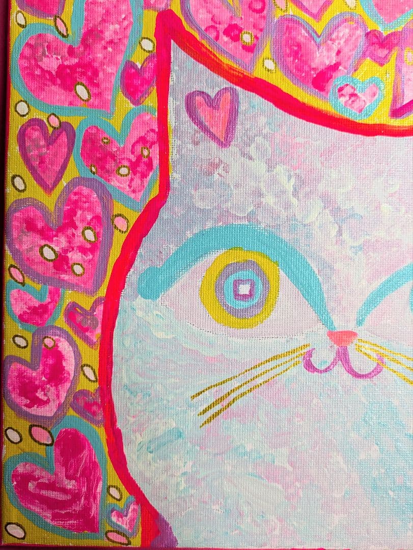 【ハートいっぱい白猫さん】F3キャンバス 絵画　イラスト　猫絵　猫　白猫