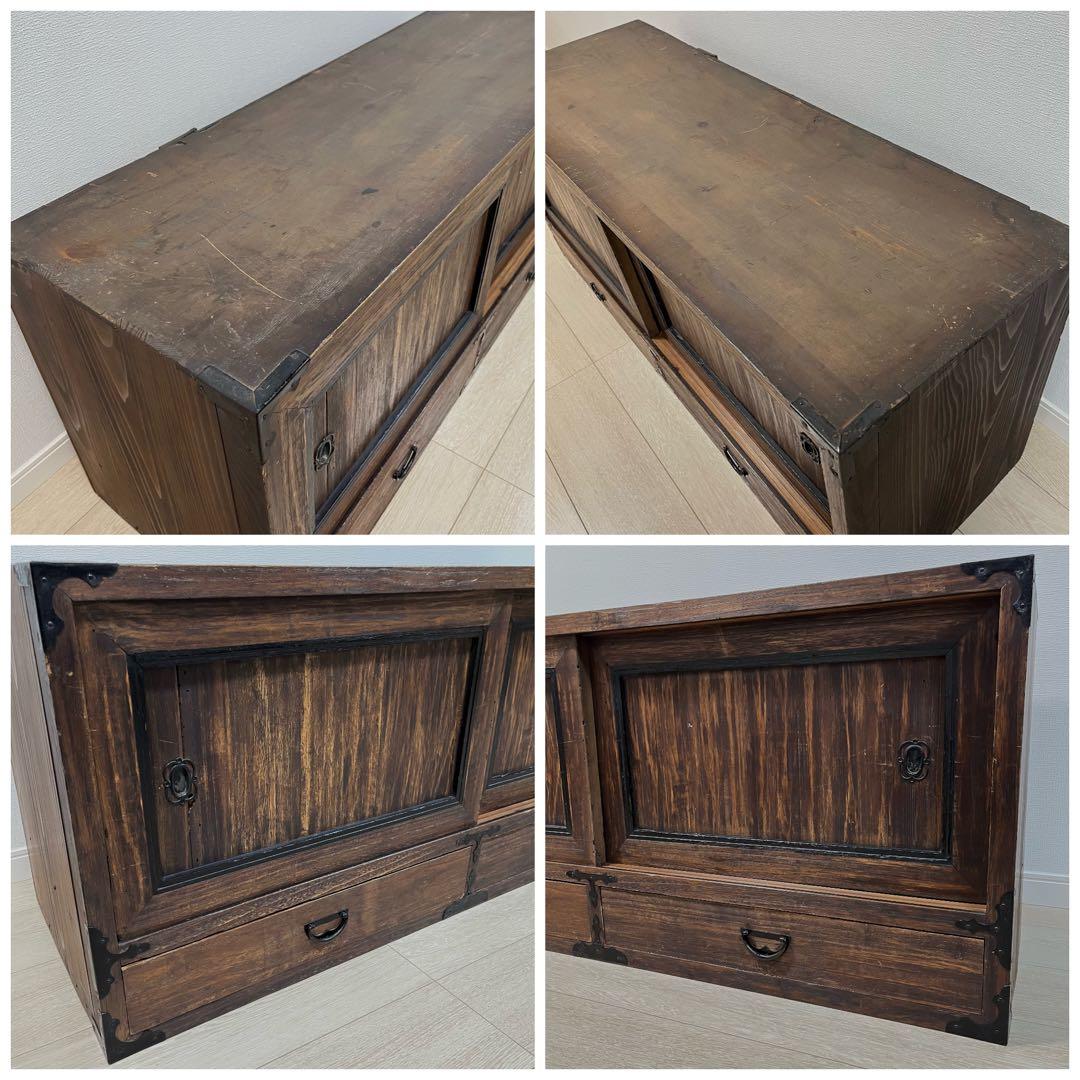 (な03)古家具 桐ローボード テレビ台 和箪笥 魚金具 時代家具 和家具