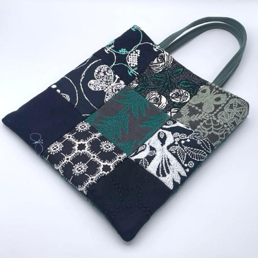 52.ミナペルホネン*パッチワーク ハンドメイド バッグ グリーン