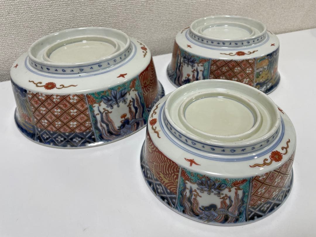 【現状品】古伊万里 有田焼 三ツ鉢 金彩 朱絵 アンティーク 時代物