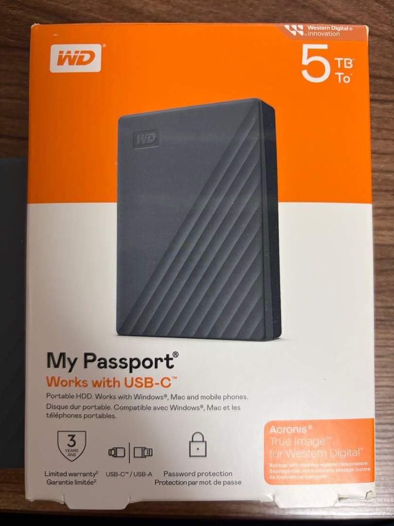 WD ポータブルHDD 5TB USB3.0 USB-C＆USB-A両対応