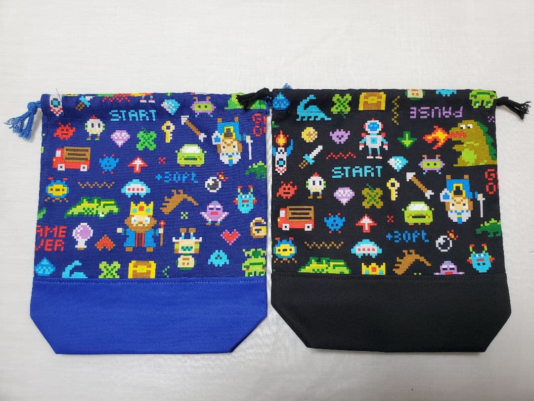 給食袋コップ入れ２枚セット ゲームピクセルドット柄