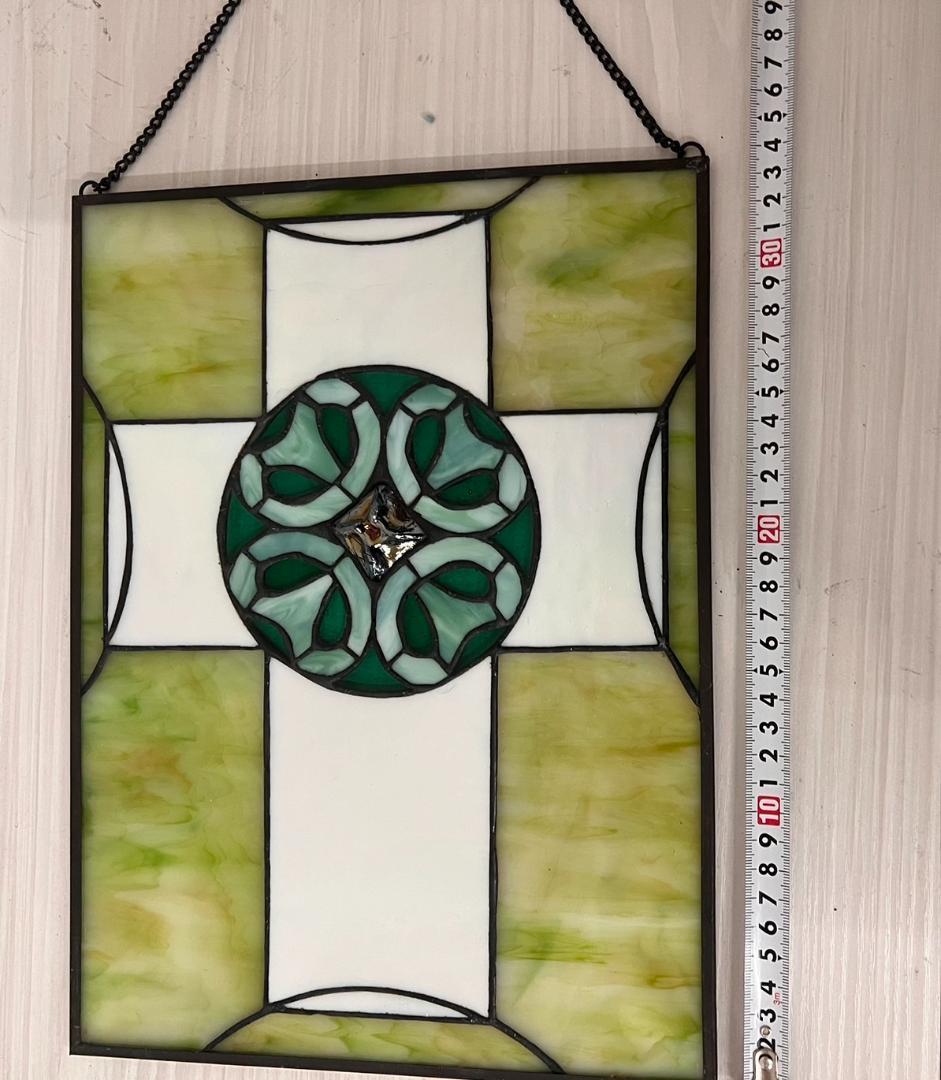 ステンドグラスパネルクロスアート 十字架 ガラスアート　モザイク 34×25