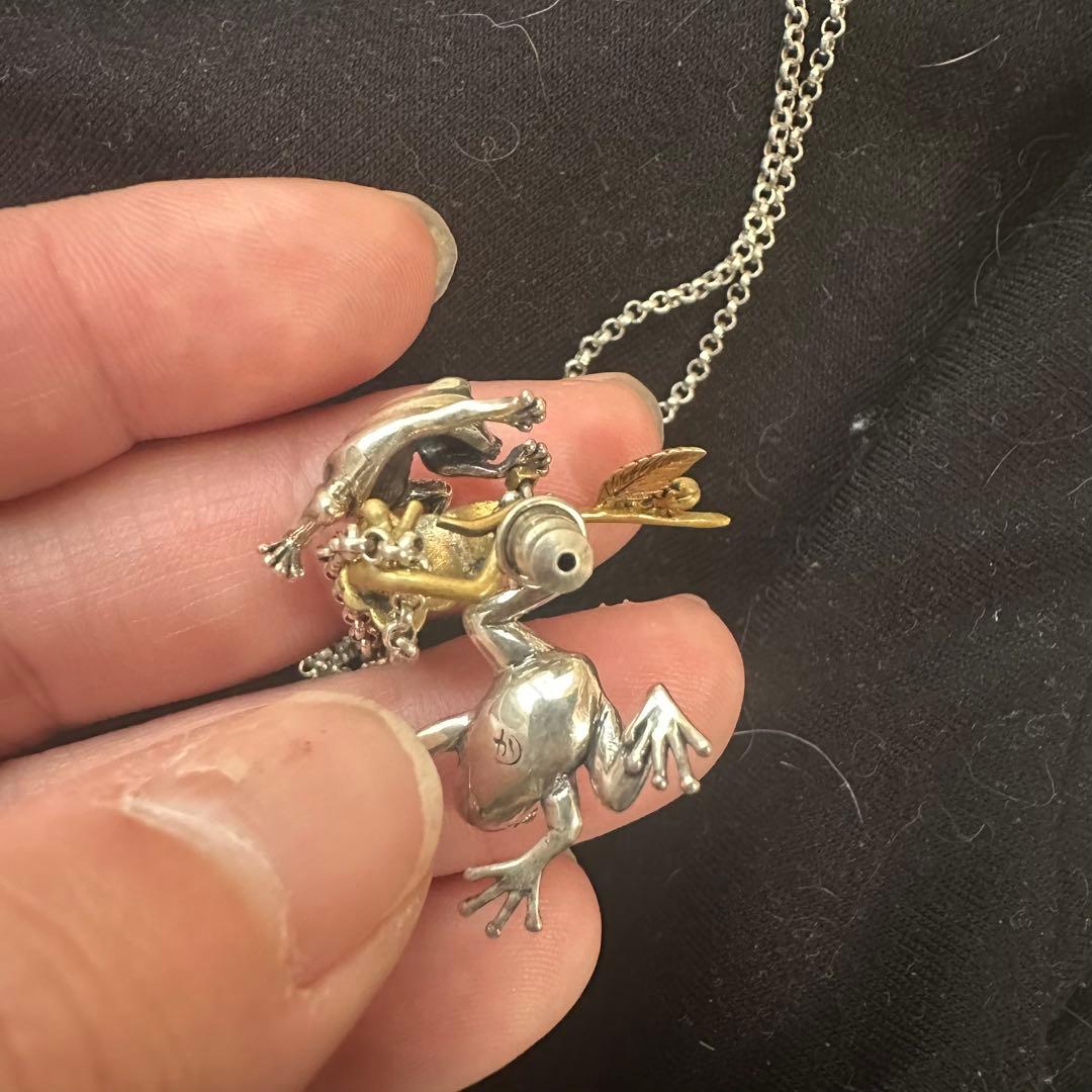 カエルモチーフ シルバーゴールド ネックレス ピアス【かすう工房】