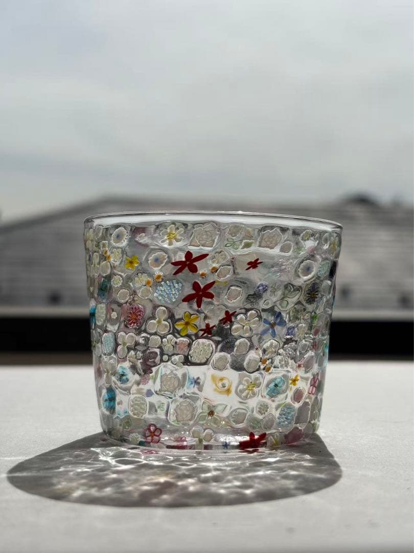 江波冨士子さん グラス 「花の庭」 新品 専用箱付き
