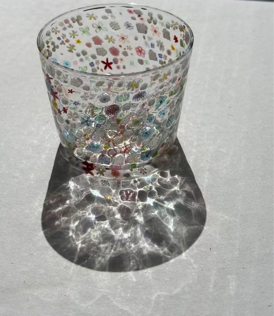 江波冨士子さん グラス 「花の庭」 新品 専用箱付き