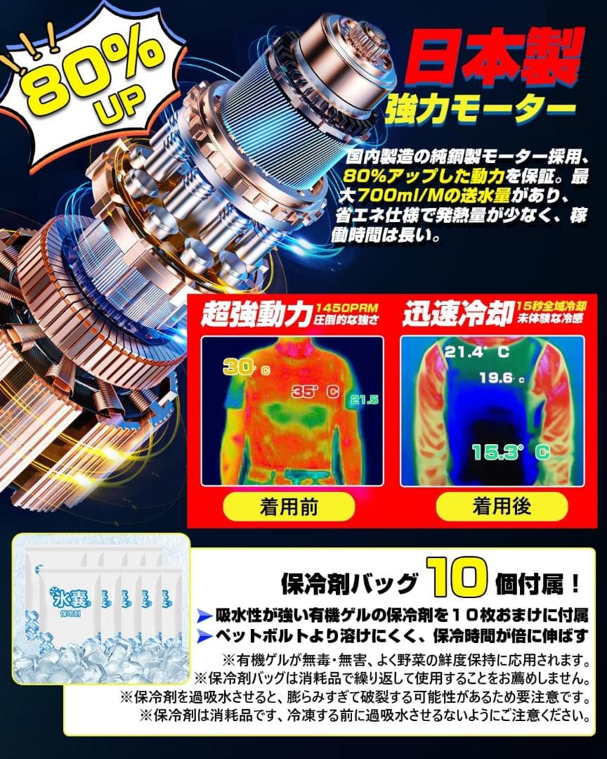 水冷ベスト 減20℃ 究極冷感 30時間 超長い稼働 フリーサイズ 男女兼用