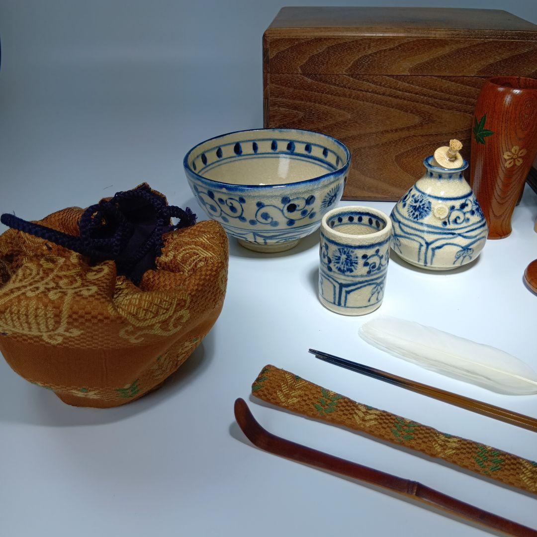 茶道具　桑材　茶箱一式