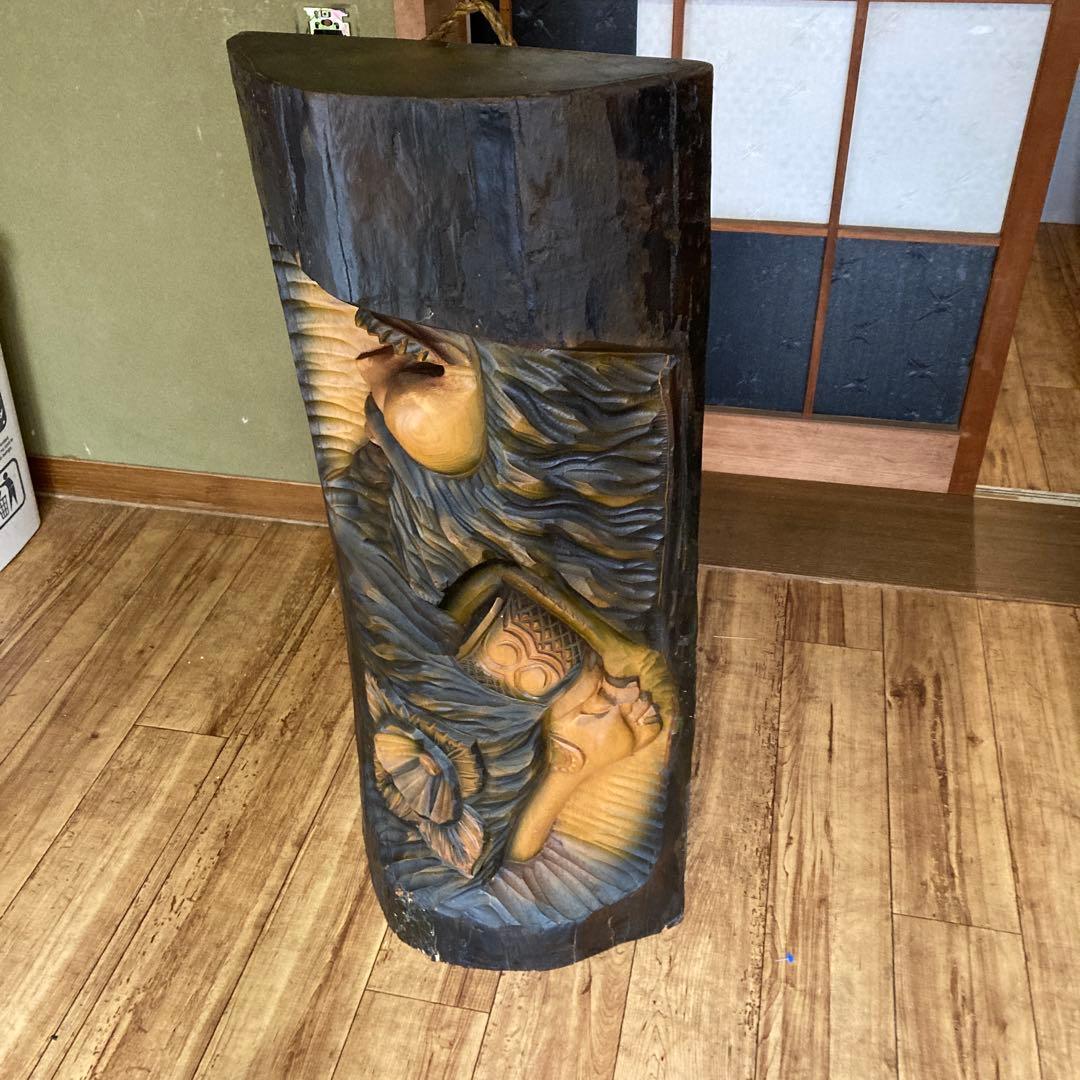 北海道 アイヌ 木彫り 90cm 彫刻 壁掛け 自立 インテリア レトロ