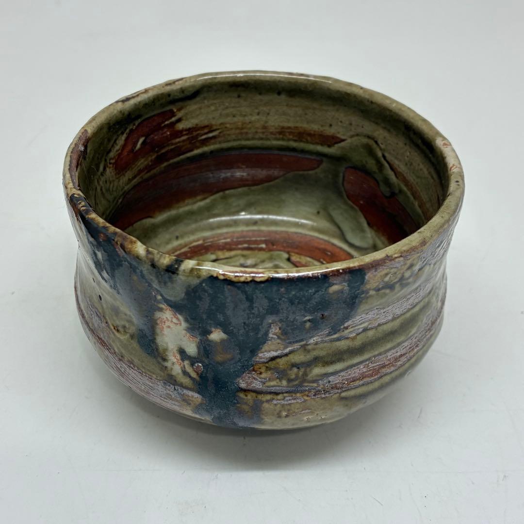 美品　茶道具　茶碗　古道具　多色陶器茶碗 在名　桐箱付#1001