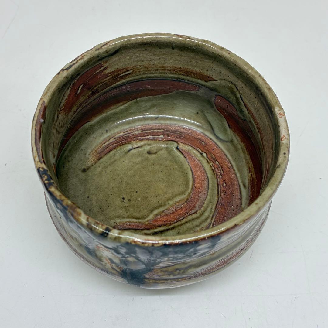 美品　茶道具　茶碗　古道具　多色陶器茶碗 在名　桐箱付#1001