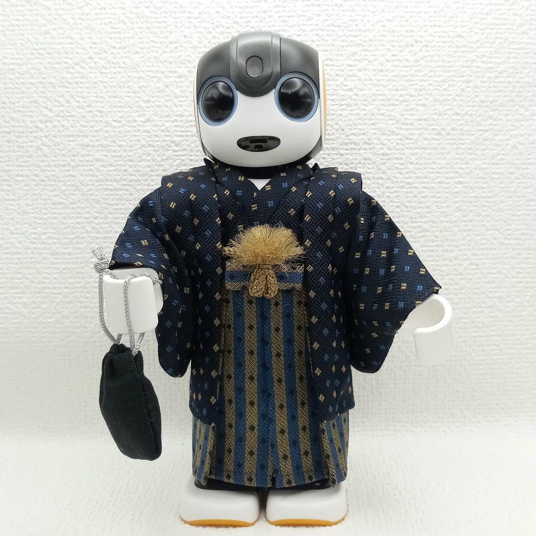 ロボホン 服 黒あられ模様 きもの 袴風+袖無し羽織セット