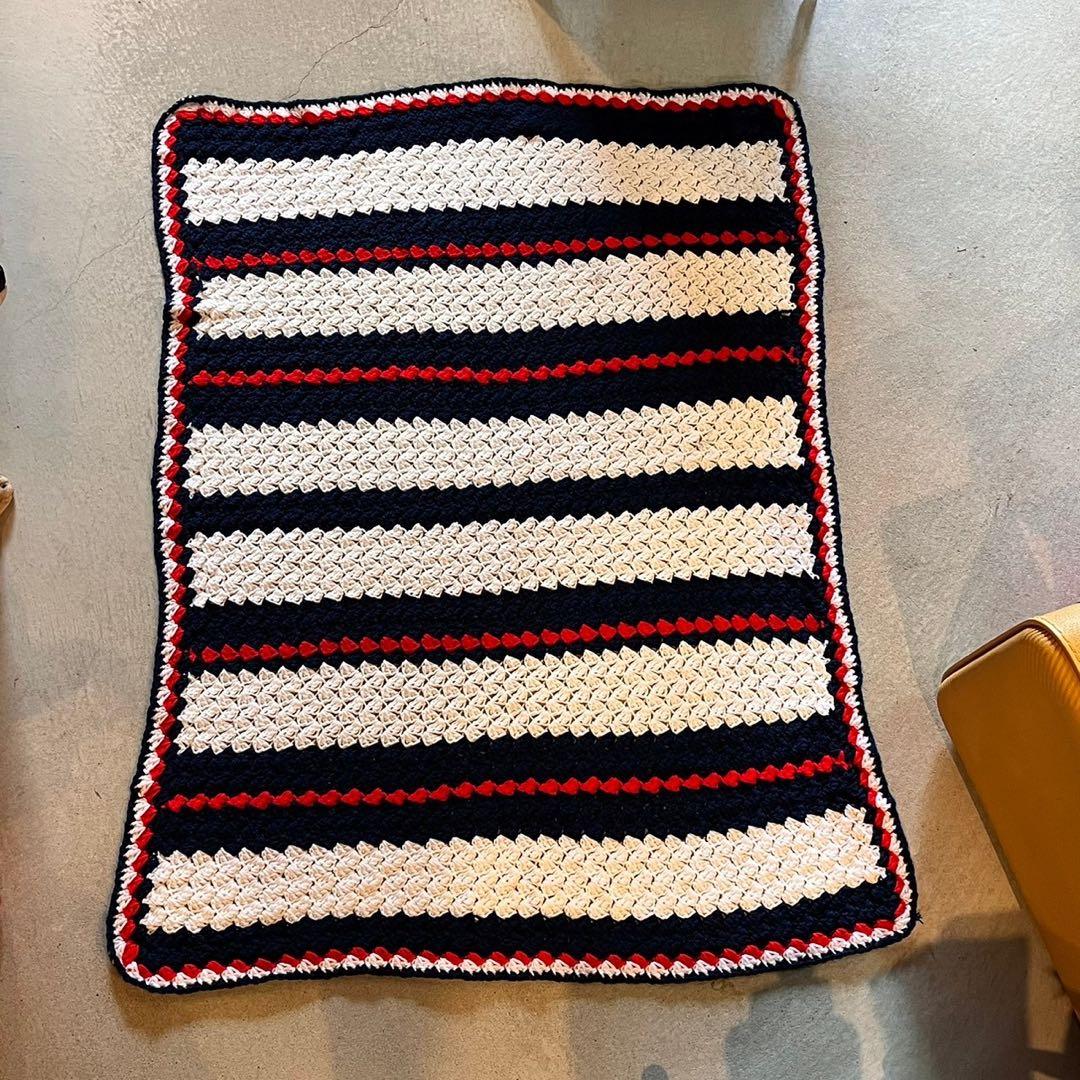 【USA vintage】 グラニーブランケット　トリコロール　ひざ掛け