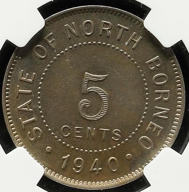 高鑑定　美品　 NGC-MS63 イギリス領ボルネオ　5セント　1940H