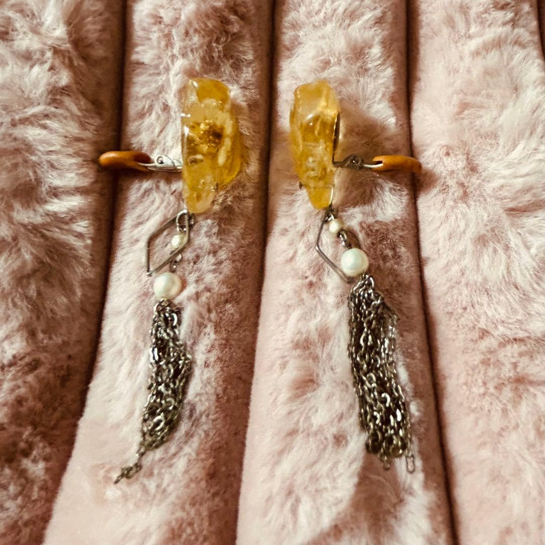mellow ドライフラワー イヤリング タッセル 一点物 美品 作家アクセ
