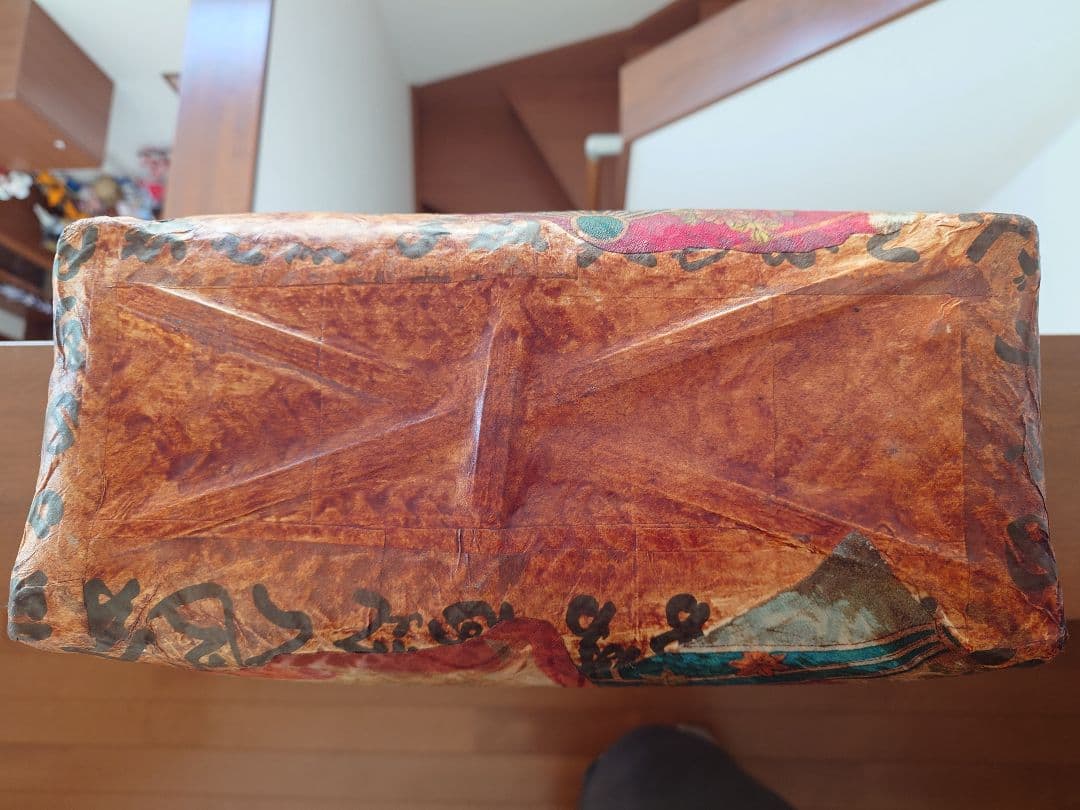 一閑張り かごバッグ 和紙×古文書風 和モダン 一点物
