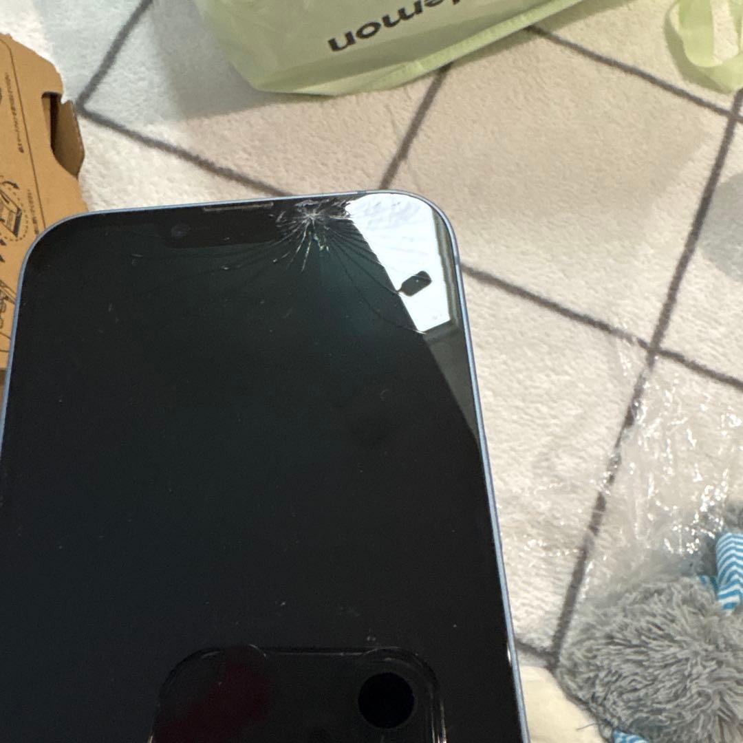 Apple iPhone 14ブルー 本体 画面ひびあり